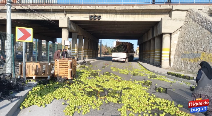 Tır'dan Yola Elma Kasaları Döküldü, Kısa Süreli Trafik Durdu