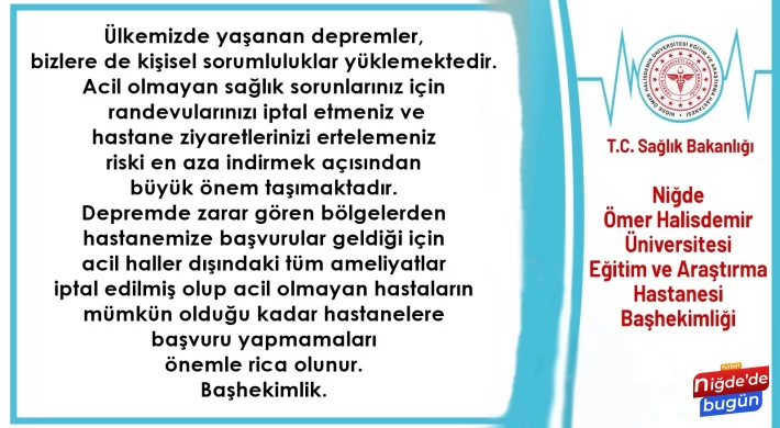 Deprem bölgelerinden yaralılar Niğde’ye sevk ediliyor.