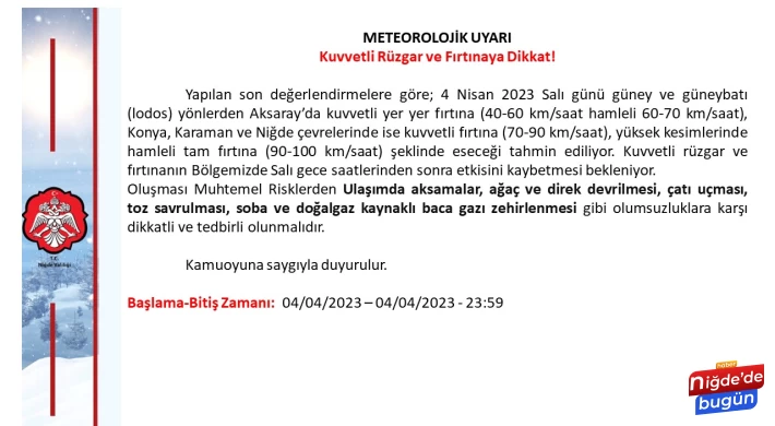 Meteoroloji'den Fırtına Uyarısı !