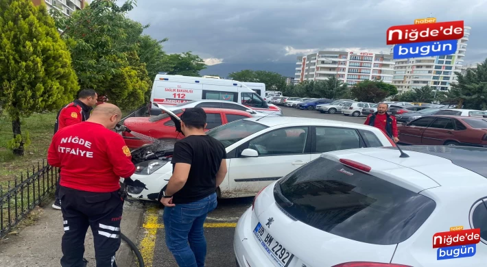 Hastane bahçesinde park halindeki araç alev aldı.