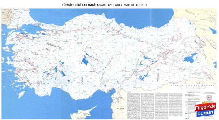 MTA Güncel Diri Fay Haritasını Paylaştı. Niğde’den 2 İlçe Listede Yer Aldı.