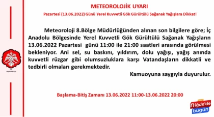 Niğde için kuvvetli ve gök gürültülü sağanak uyarısı ! 