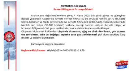 Meteoroloji'den Fırtına Uyarısı !