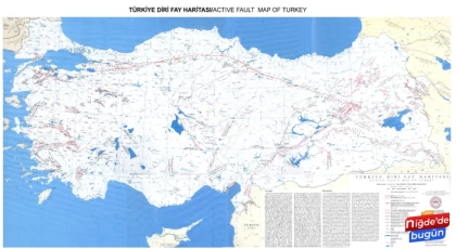 MTA Güncel Diri Fay Haritasını Paylaştı. Niğde’den 2 İlçe Listede Yer Aldı.