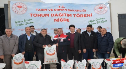 Niğde'de çiftçilere 75 hibeli nohut ve kuru fasulye tohumu dağıtımı yapıldı